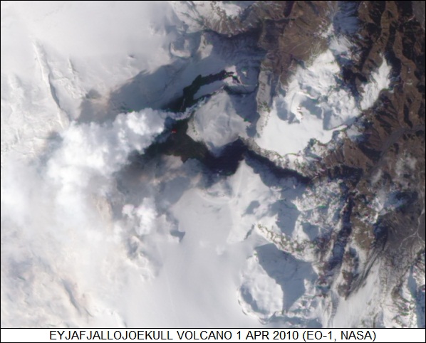 Eyjafjallajoekull volcano from space