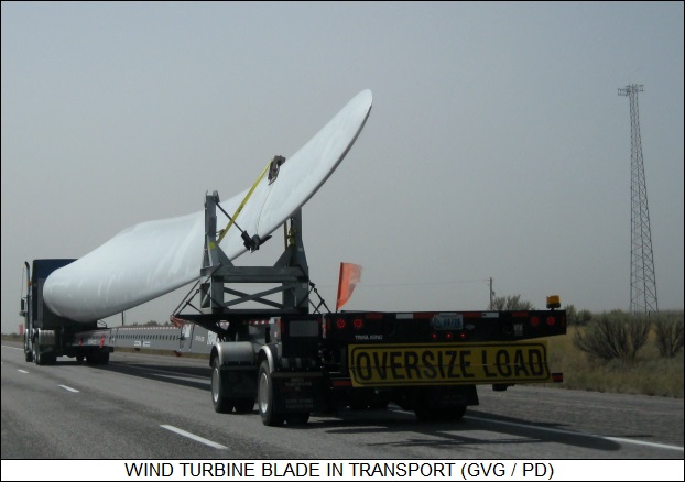 wind turbine rotor blade in transport