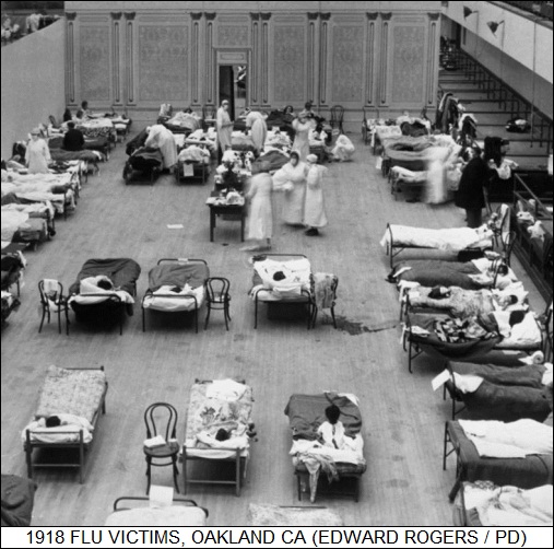 1918 flu victims in public auditorium, Oakland CA